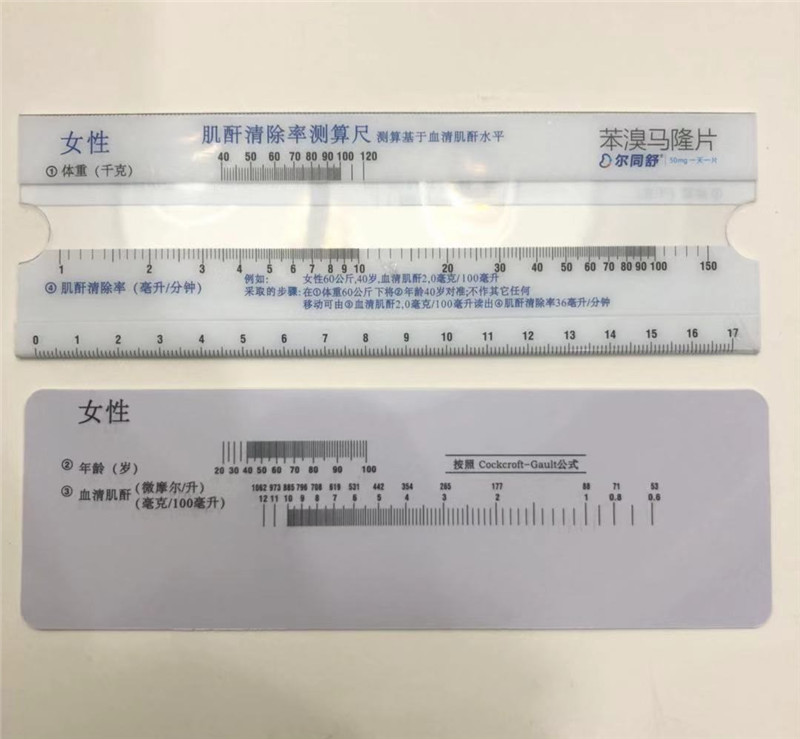 Plastic Medical Creatinine Clearance Straight Scale Ruler