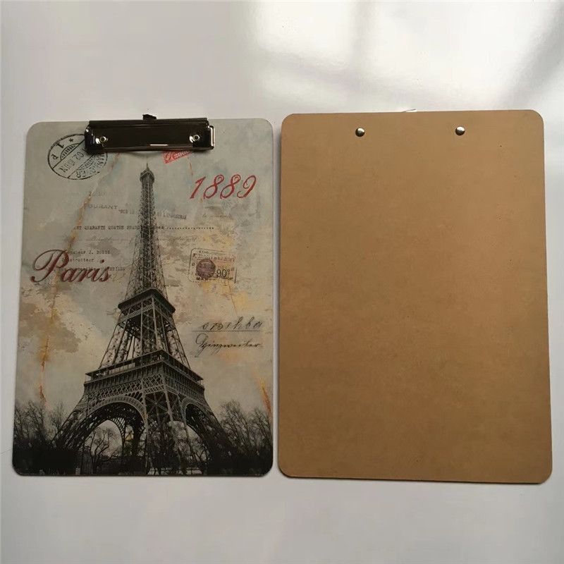 2019 New Product Full color UV printing MDF Clipboard with Low-profile clip