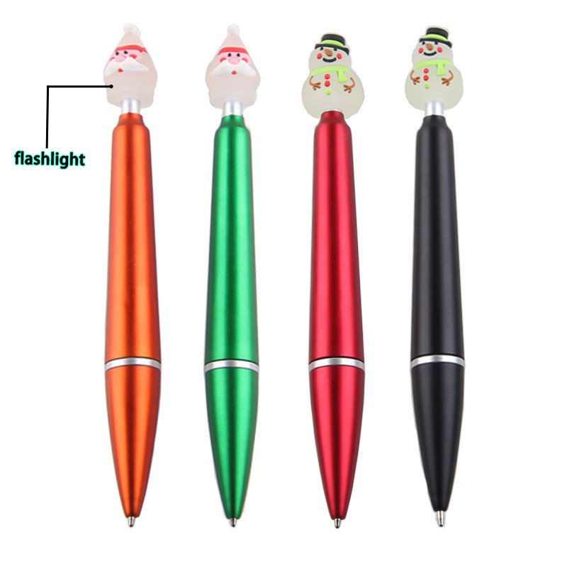 Cartoon snowman Santa Claus press head LED light pen